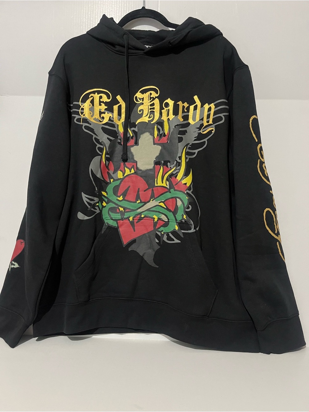 Ed Hardy Sacred Heart Oversized Hoodie Features a large Tattoo inspired graphic